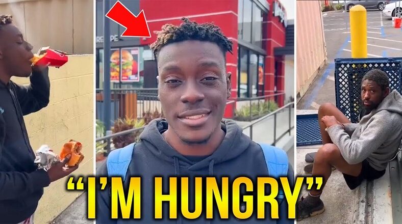 YouTuber buys homeless man food and eats it in front of him