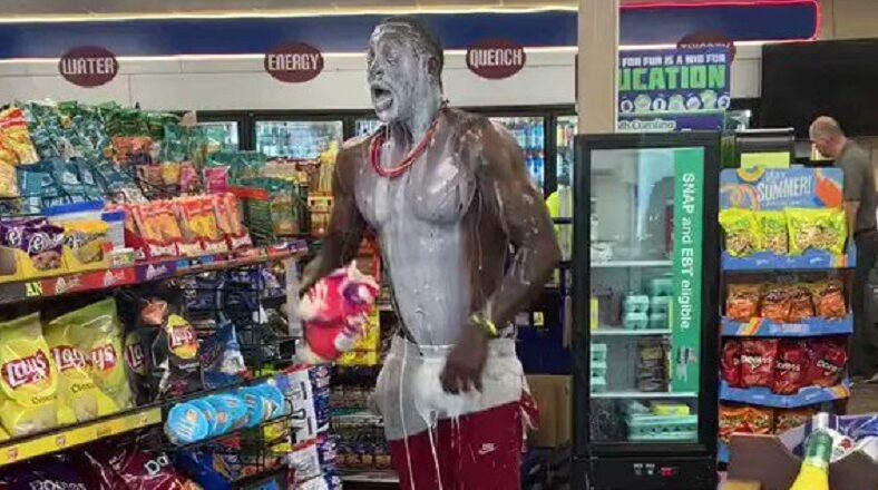 Man pours milk on his eyes in convenience store after being maced