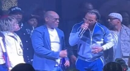 TI tells the DJ to play his hits and he plays Destiny's Child