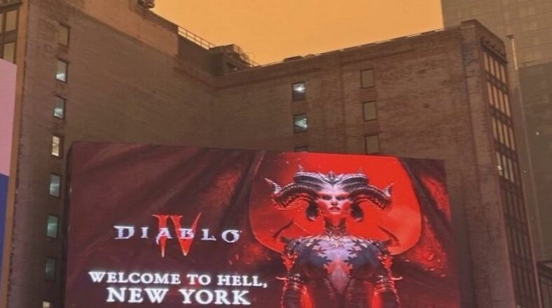 Diablo film ad in New York City goes viral due to orange sky