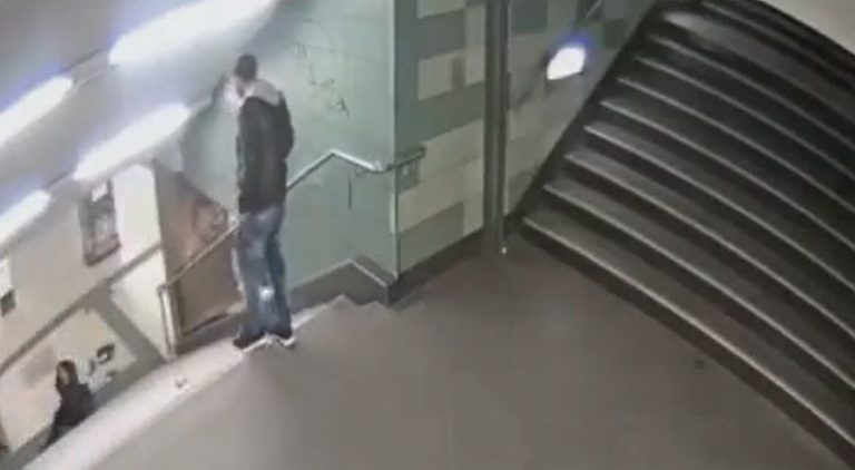 Drunk man kicks a woman down the stairs in Germany