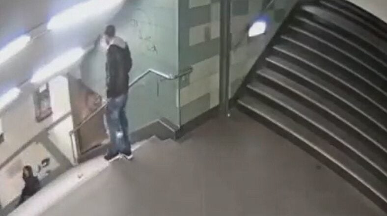 Drunk man kicks a woman down the stairs in Germany