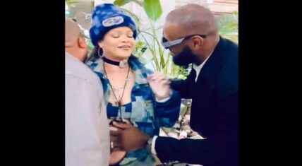 LeBron James rubs Rihanna's pregnant belly