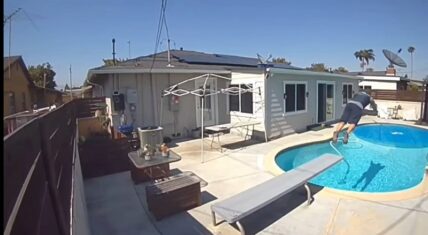 Amazon delivery driver jumps into a customer's pool