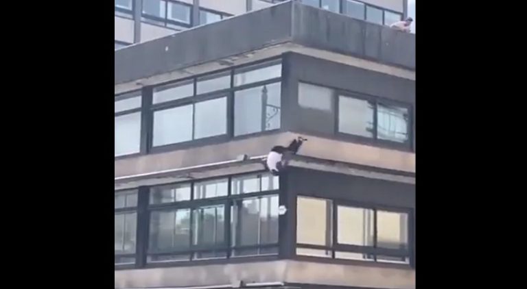 Man jumps down several stories of building like he's Spiderman