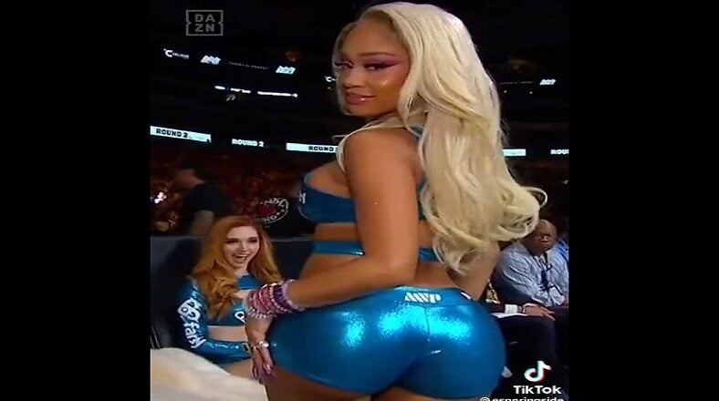 Saweetie as a ring girl during Jake Paul vs. Nate Diaz fight