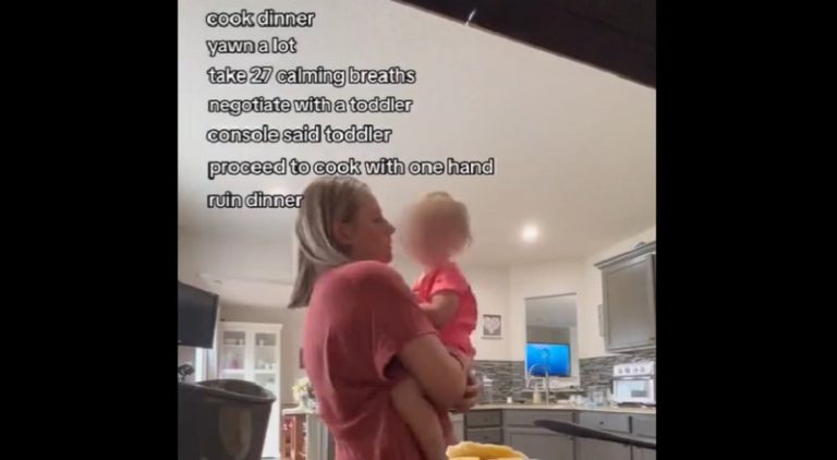 Woman films herself struggling with baby as husband doesn't help