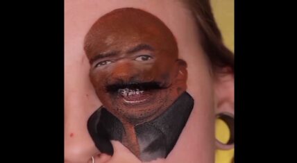 Woman gets her eyelid painted to look like Steve Harvey