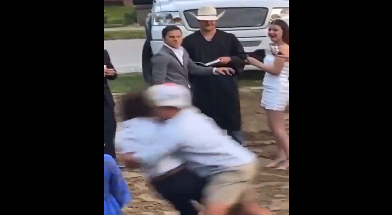 Guy gets tackled when he tries to interrupt a wedding