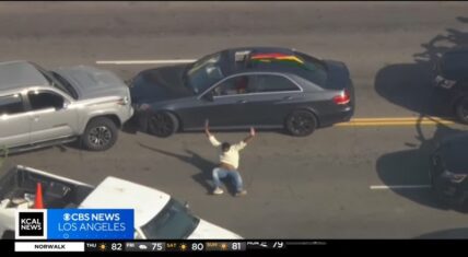 Robbery suspect somersaults out of car to face arrest