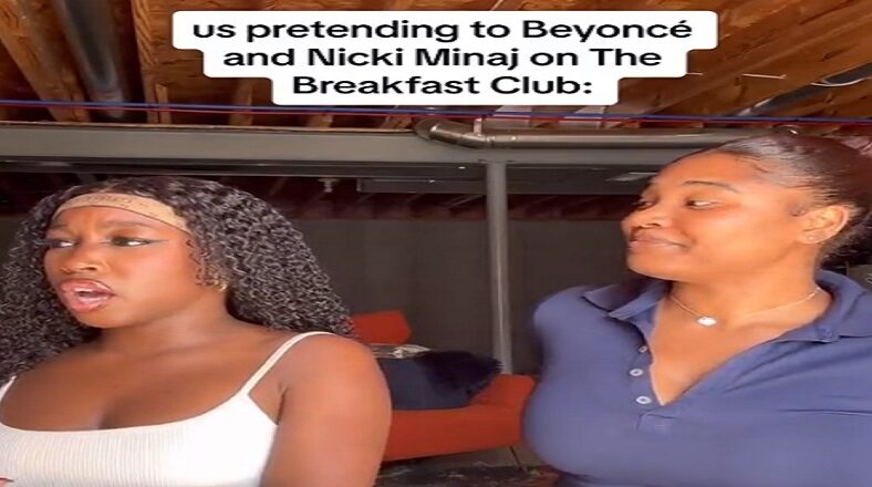 Two women do impressions of Nicki Minaj and Beyonce