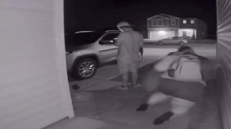 Woman falls face first from her doorstep to the sidewalk