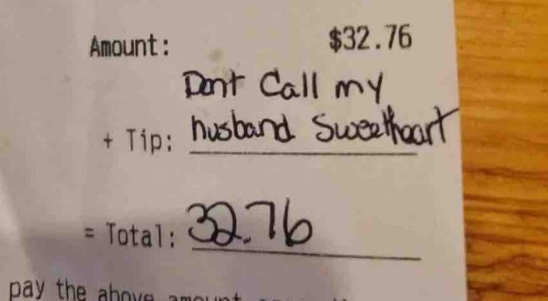 Woman warns waitress about her husband on receipt