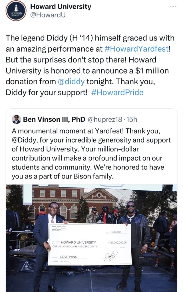 Diddy donates $1 million to Howard University