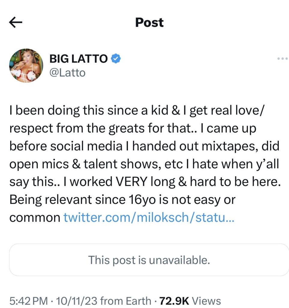 Latto claps back at fan who claimed that she's an "industry plant"