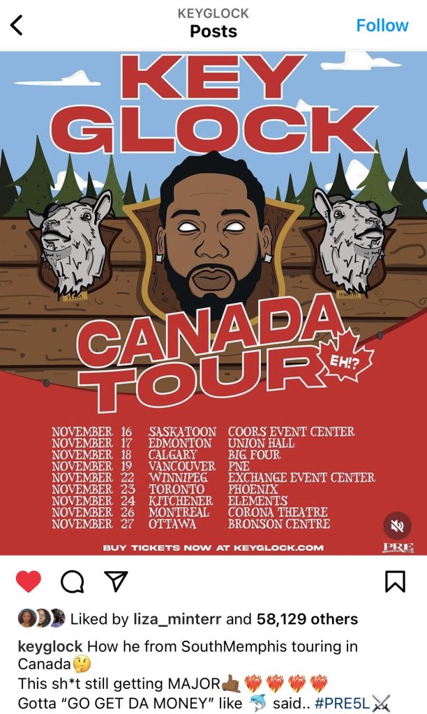 Key Glock to venture on Canadian Tour in November