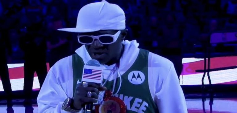 Flavor Flav sings national anthem before Hawks vs Bucks game