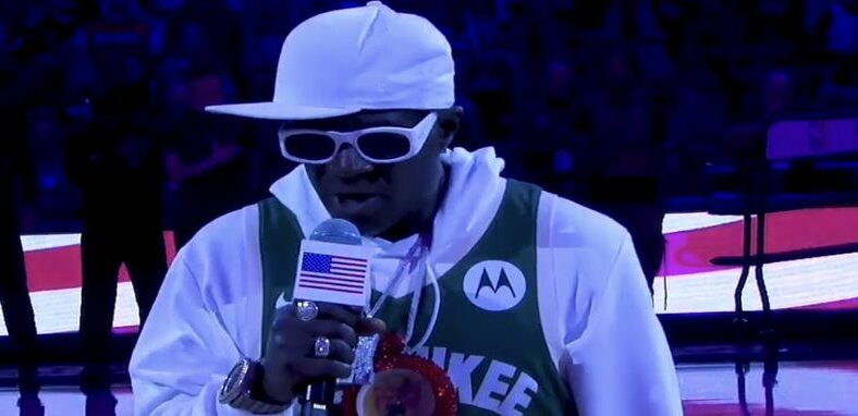 Flavor Flav sings national anthem before Hawks vs Bucks game