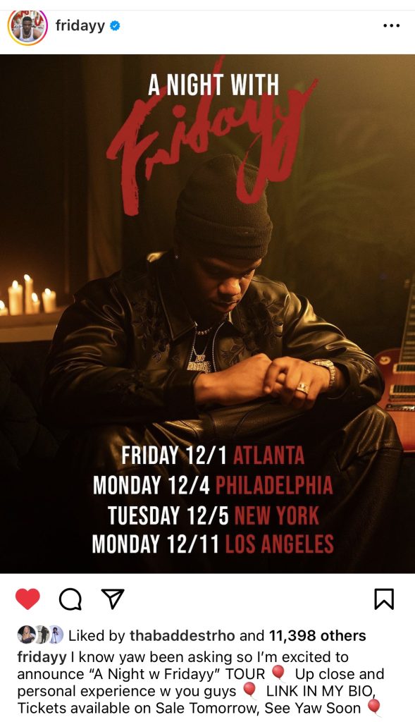 Fridayy announces dates for A Night With Fridayy Tour