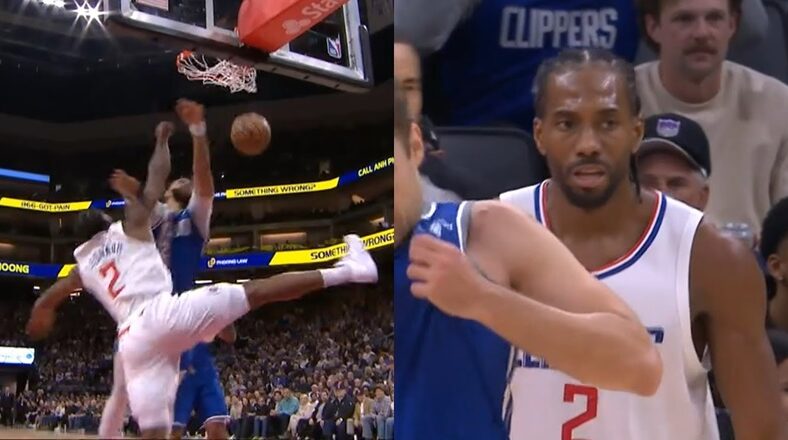 Kawhi Leonard dunks on JaVale McGee and the bench loves it