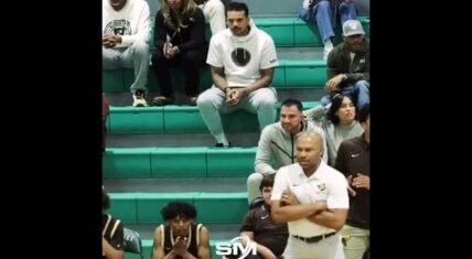 Matt Barnes watches as Derek Fisher coaches his sons