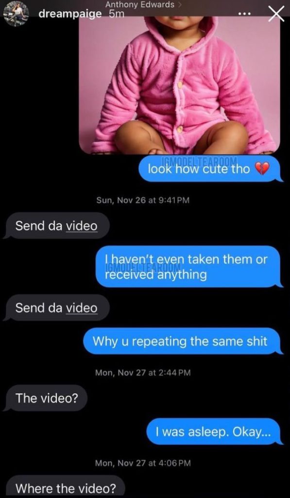 Anthony Edwards' side chick leaks text messages about abortion