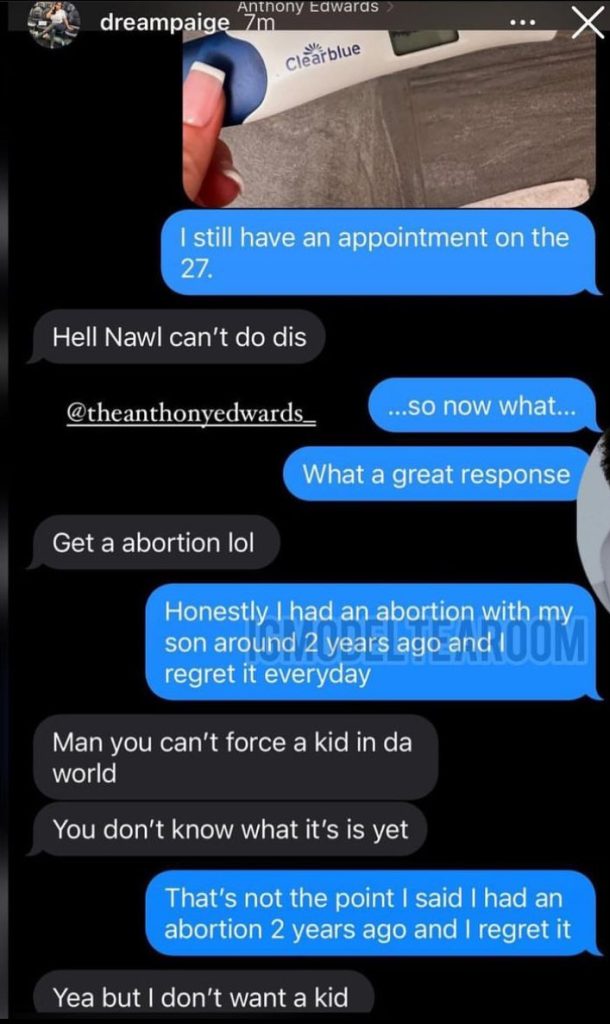 Anthony Edwards Side Chick Leaks Text Messages About Abortion