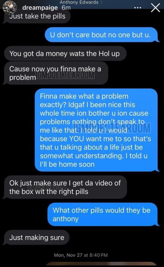 Anthony Edwards' side chick leaks text messages about abortion