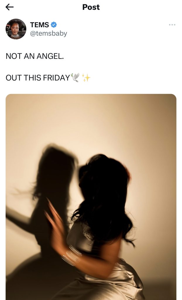Tems to release “ Not An Angel” single on December 8