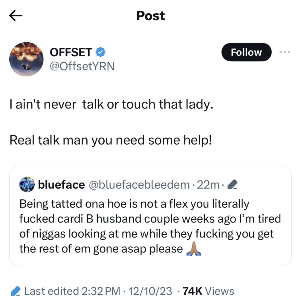 Offset denies Blueface’s accusation of him sleeping with Chrisean