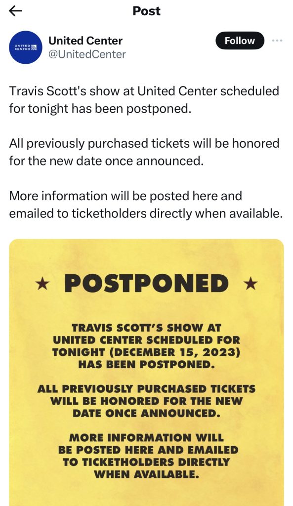 Travis Scott postpones Chicago concert