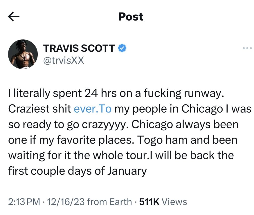 Travis Scott postpones Chicago concert