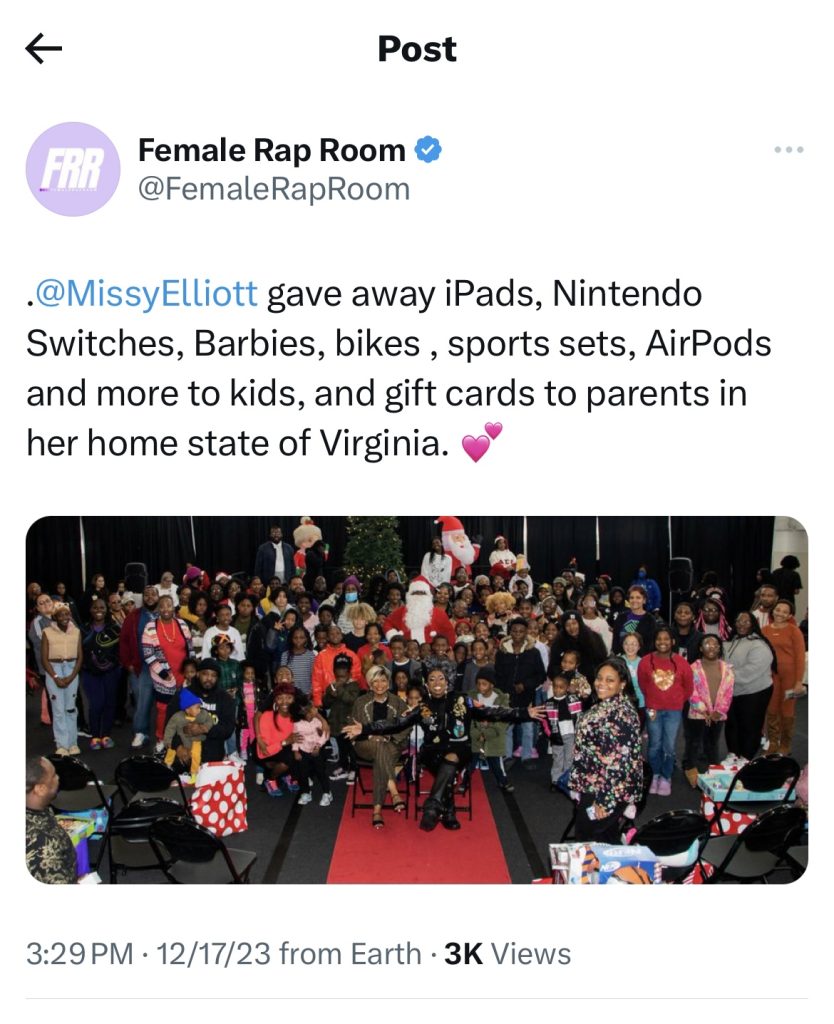 Missy Elliott holds Christmas giveaway for families in Virginia