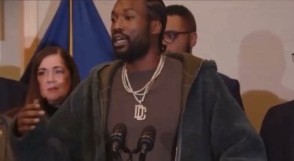 Meek Mill cries during signing of prison reform bill in Pennsylvania