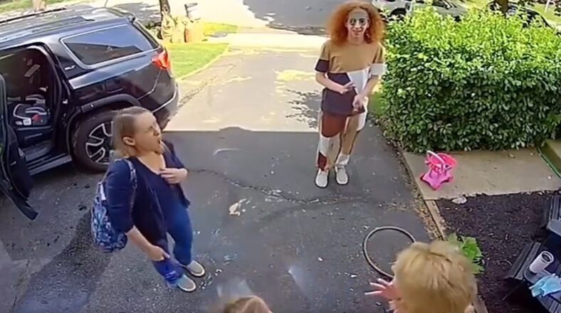 Woman screams in terror after seeing man's face