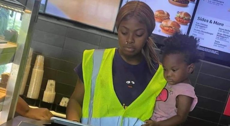 Young woman goes viral for taking her baby to work