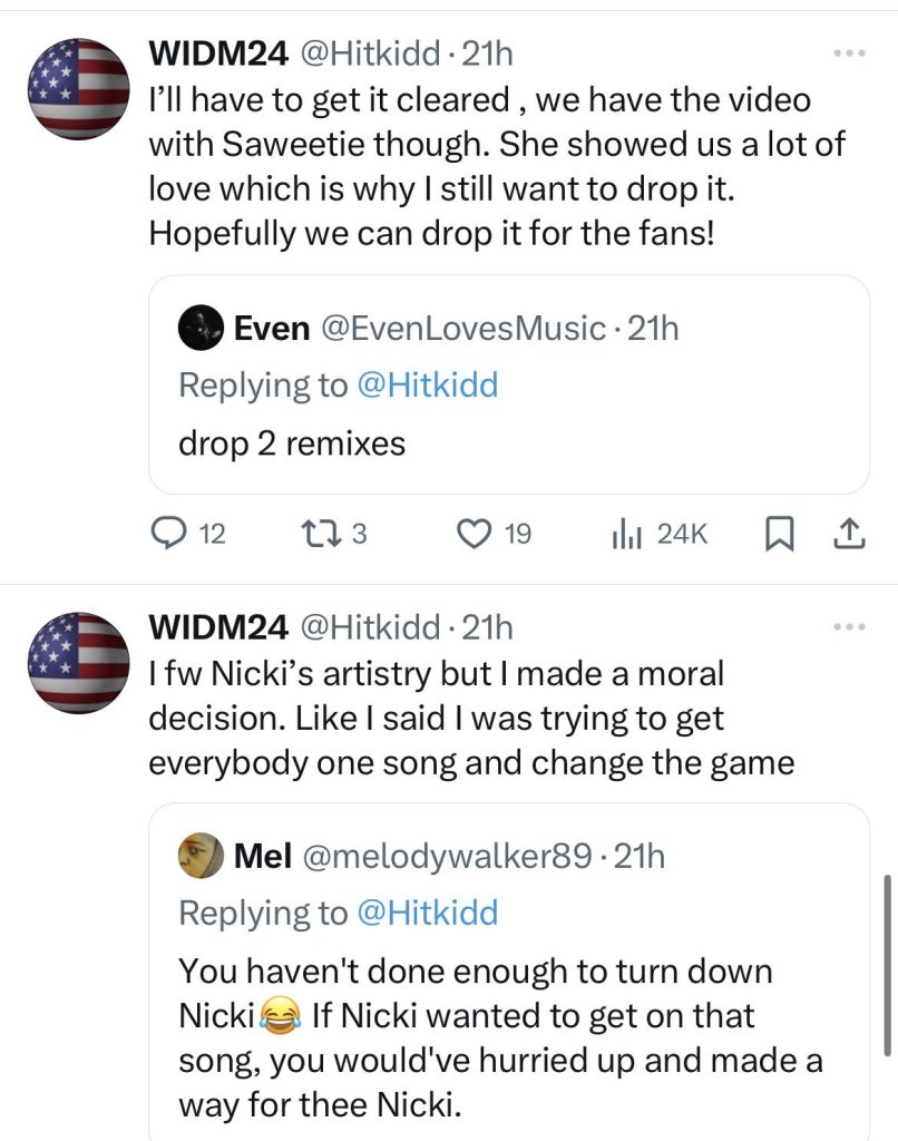 Hitkidd says Nicki Minaj & Cardi B & were almost on "F.N.F" remix