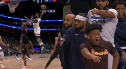 Anthony Edwards amazes Wolves bench with dunk on Jalen Duren