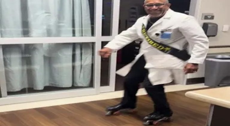 Doctor retires at age 70 and roller skates through the office