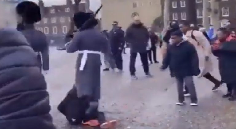 Guard tramples a child while marching on duty