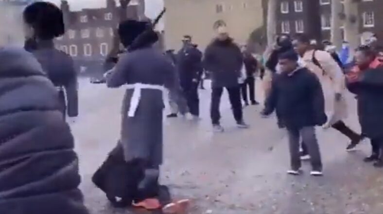 Guard tramples a child while marching on duty