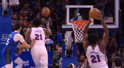 Joel Embiid lobs to himself for dunk vs Magic