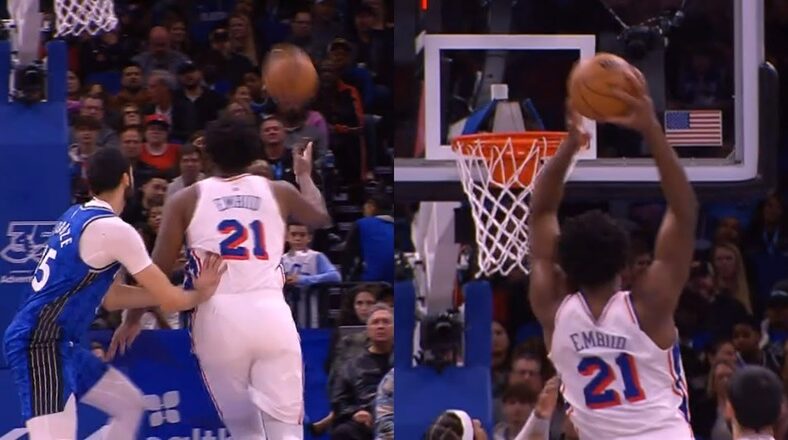 Joel Embiid lobs to himself for dunk vs Magic