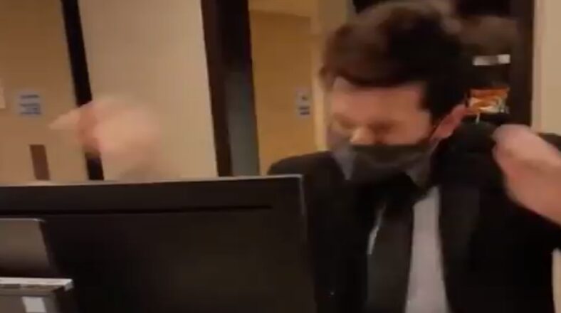 Overwhelmed hotel worker has breakdown in front of customer