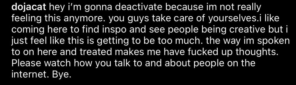 Doja Cat deactivates her Instagram after mistreatment online
