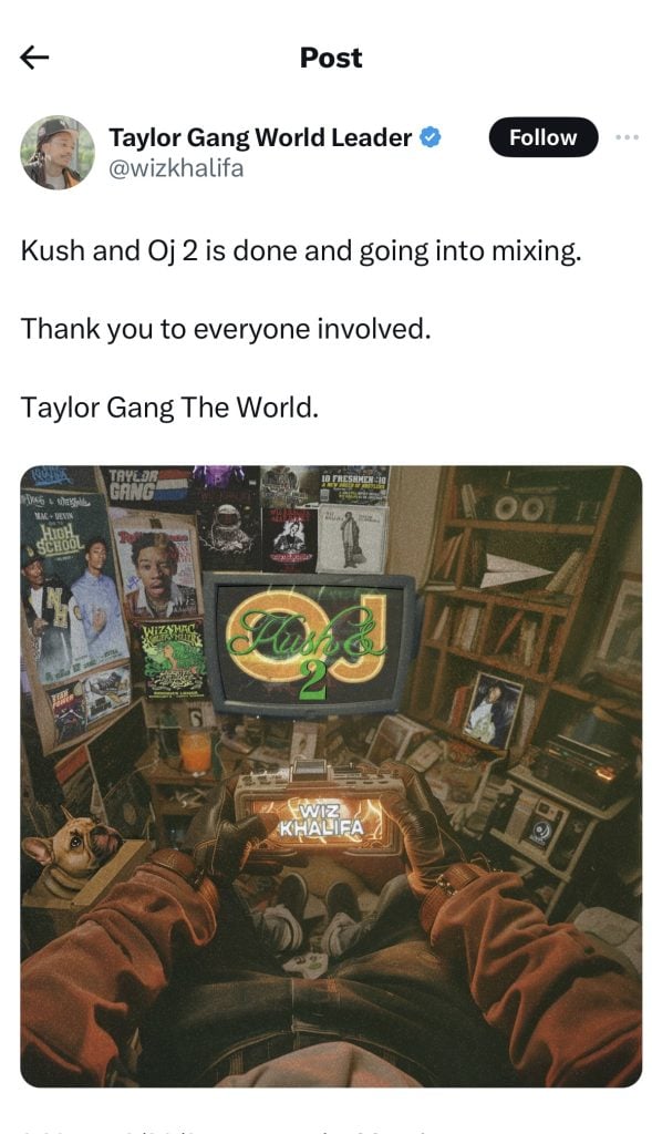 Wiz Khalifa announces “Kush & OJ 2” album