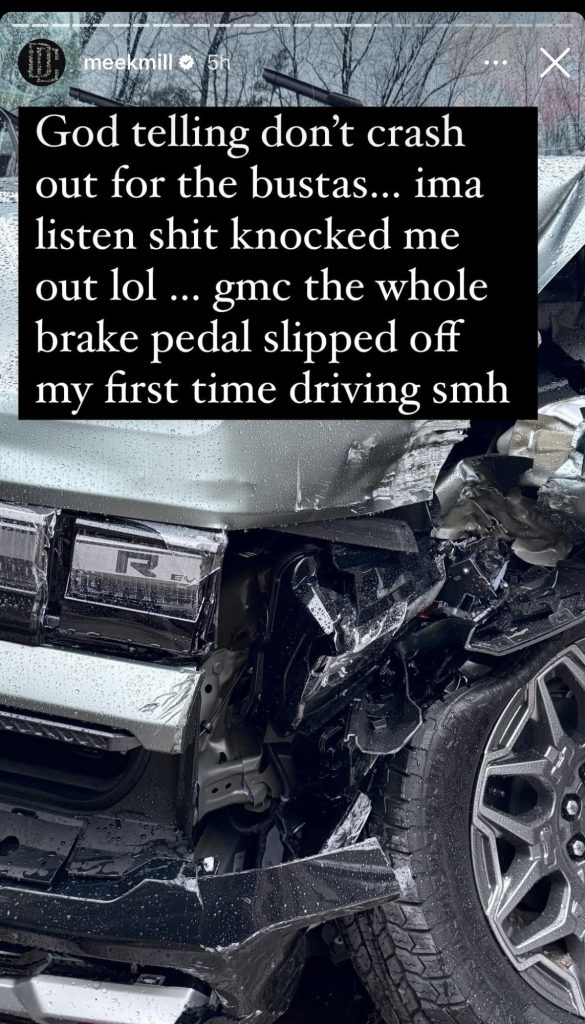 Meek Mill shares photos after suffering car crash