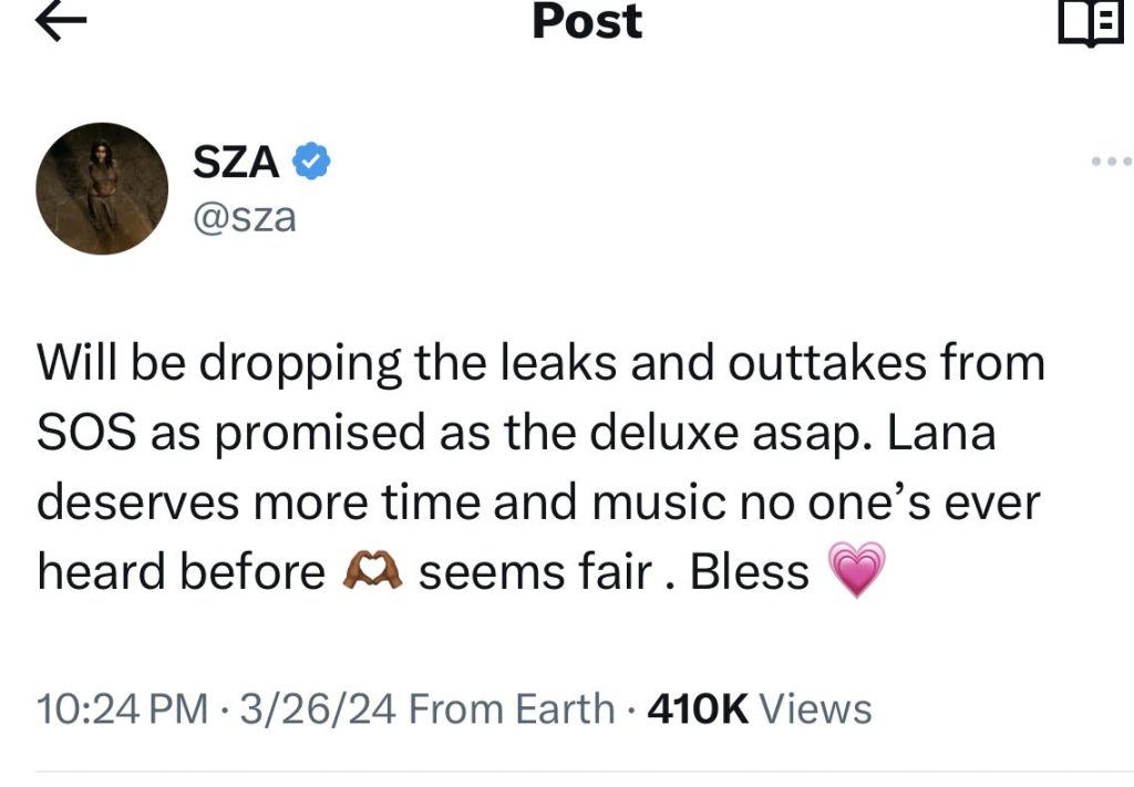 SZA says "Lana" album will not include leaked songs