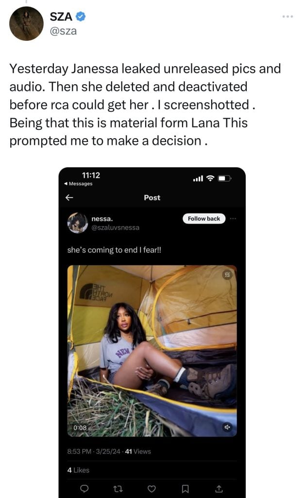 SZA says "Lana" album will not include leaked songs