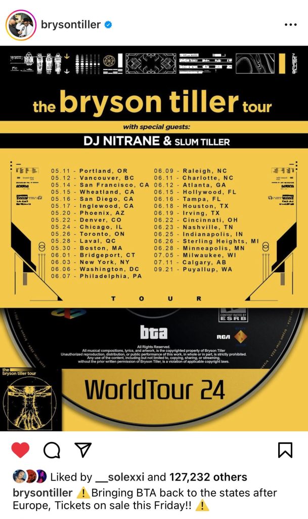 Bryson Tiller announces North American "The Bryson Tiller Tour"